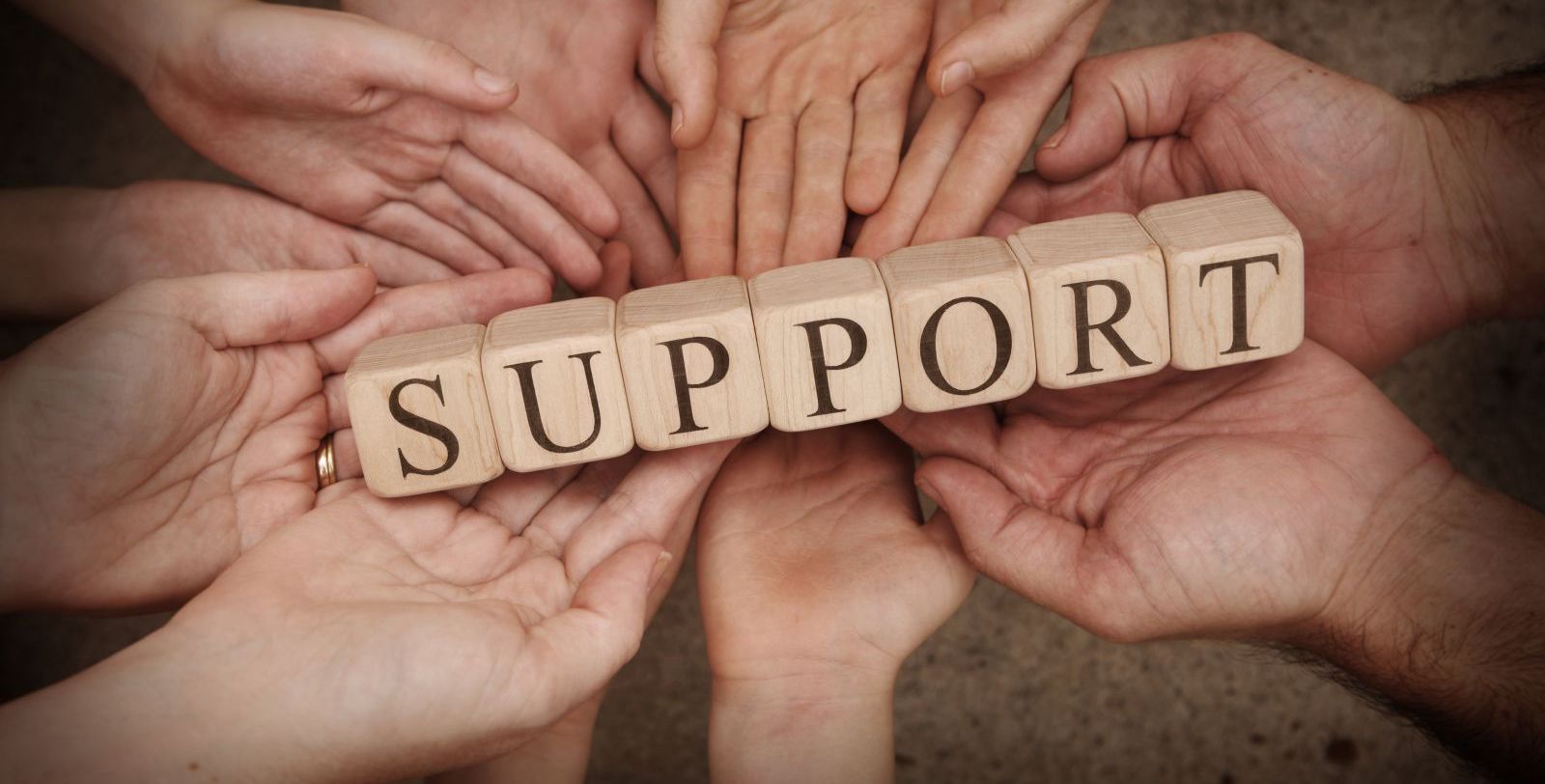 Support blocks being held by hands