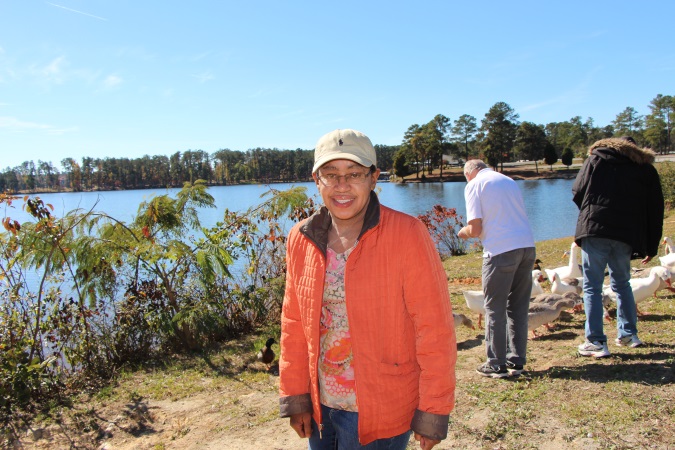 woman by lake